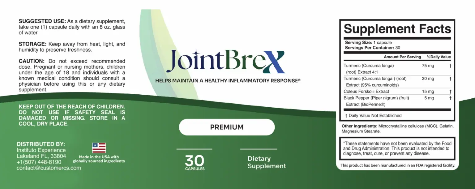 JointBrex Supplement Facts label